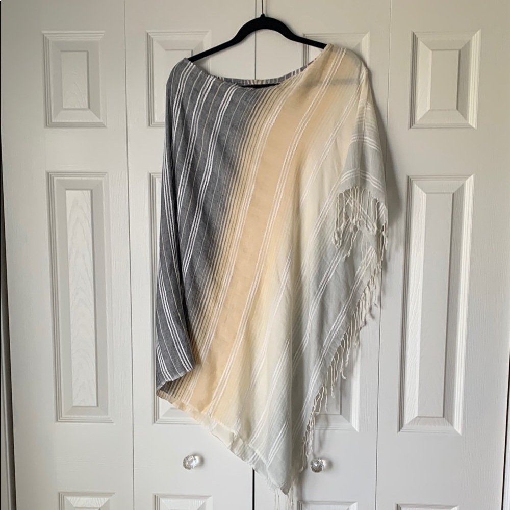 ECHO Cover-Up Striped Gray and Cream Poncho One Size